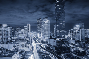 Business downtown and financial center of Bangkok, Thailand. Landmark and cityscape skyscraper buildings at night scene., Beautiful architecture landscape and metropolis city lifestyles of Bangkok.