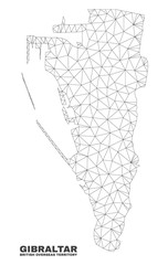 Abstract Gibraltar map isolated on a white background. Triangular mesh model in black color of Gibraltar map. Polygonal geographic scheme designed for political illustrations.