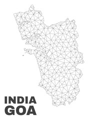 Abstract Goa State map isolated on a white background. Triangular mesh model in black color of Goa State map. Polygonal geographic scheme designed for political illustrations.