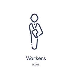 workers icon from strategy outline collection. Thin line workers icon isolated on white background.