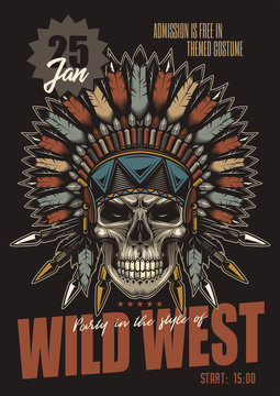 Original vector poster in vintage style. Party in the style of the wild West.