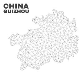 Abstract Guizhou Province map isolated on a white background. Triangular mesh model in black color of Guizhou Province map. Polygonal geographic scheme designed for political illustrations.