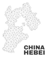 Abstract Hebei Province map isolated on a white background. Triangular mesh model in black color of Hebei Province map. Polygonal geographic scheme designed for political illustrations.
