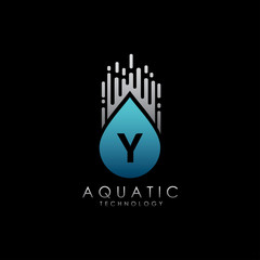 Digital Water Drop Y Letter Logo