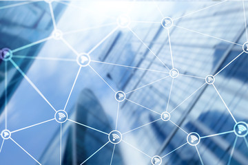 Wifi network on blurred business center background.