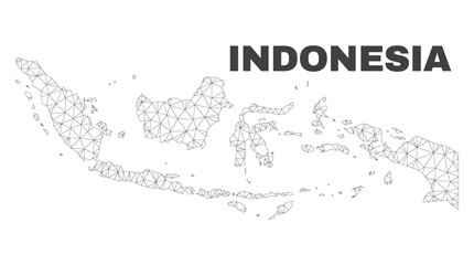 Abstract Indonesia map isolated on a white background. Triangular mesh model in black color of Indonesia map. Polygonal geographic scheme designed for political illustrations.