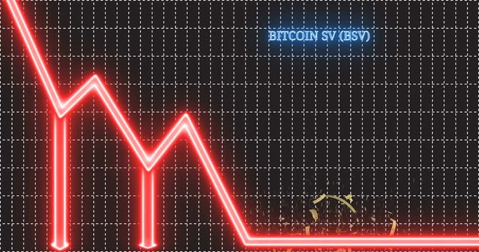 Bitcoin SV (BSV) cryptocurrency coin jumps down the arrow trend and shatters