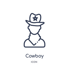 cowboy icon from united states outline collection. Thin line cowboy icon isolated on white background.