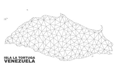 Abstract Isla La Tortuga map isolated on a white background. Triangular mesh model in black color of Isla La Tortuga map. Polygonal geographic scheme designed for political illustrations.