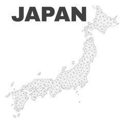 Abstract Japan map isolated on a white background. Triangular mesh model in black color of Japan map. Polygonal geographic scheme designed for political illustrations.