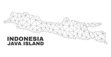 Abstract Java Island map isolated on a white background. Triangular mesh model in black color of Java Island map. Polygonal geographic scheme designed for political illustrations.