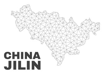 Abstract Jilin Province map isolated on a white background. Triangular mesh model in black color of Jilin Province map. Polygonal geographic scheme designed for political illustrations.