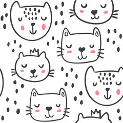 Hand drawn funny cats in sketch style