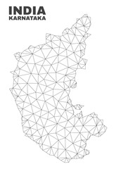 Abstract Karnataka State map isolated on a white background. Triangular mesh model in black color of Karnataka State map. Polygonal geographic scheme designed for political illustrations.