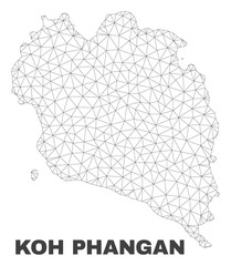 Abstract Koh Phangan map isolated on a white background. Triangular mesh model in black color of Koh Phangan map. Polygonal geographic scheme designed for political illustrations.