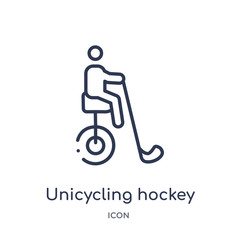 unicycling hockey icon from sport outline collection. Thin line unicycling hockey icon isolated on white background.
