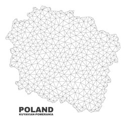 Abstract Kuyavian-Pomeranian Voivodeship map isolated on a white background. Triangular mesh model in black color of Kuyavian-Pomeranian Voivodeship map.