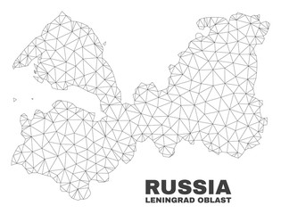 Abstract Leningrad Region map isolated on a white background. Triangular mesh model in black color of Leningrad Region map. Polygonal geographic scheme designed for political illustrations.