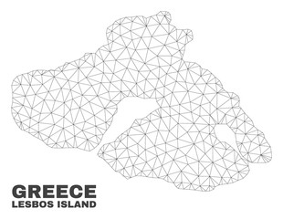 Abstract Lesbos Island map isolated on a white background. Triangular mesh model in black color of Lesbos Island map. Polygonal geographic scheme designed for political illustrations.