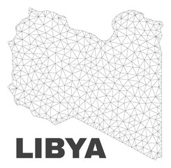 Abstract Libya map isolated on a white background. Triangular mesh model in black color of Libya map. Polygonal geographic scheme designed for political illustrations.