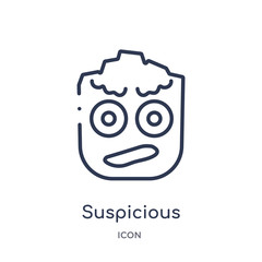 suspicious icon from smiles outline collection. Thin line suspicious icon isolated on white background.
