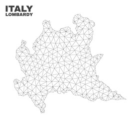 Abstract Lombardy region map isolated on a white background. Triangular mesh model in black color of Lombardy region map. Polygonal geographic scheme designed for political illustrations.