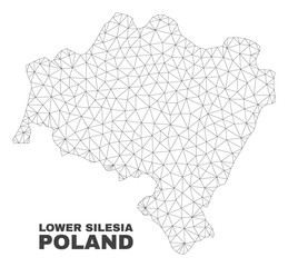 Abstract Lower Silesia Province map isolated on a white background. Triangular mesh model in black color of Lower Silesia Province map.