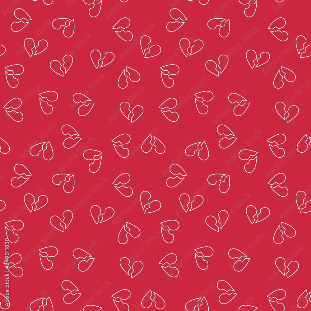 Poster vector broken heart concept red seamless pattern in thin line style