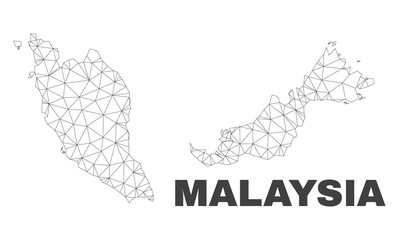 Abstract Malaysia map isolated on a white background. Triangular mesh model in black color of Malaysia map. Polygonal geographic scheme designed for political illustrations.