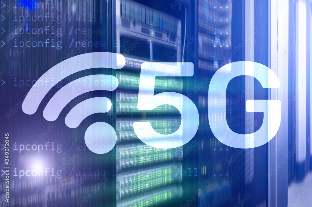 Wall mural 5g network, 5g internet connection concept in digital background. smart communication network concep