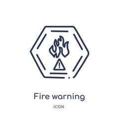 fire warning icon from signs outline collection. Thin line fire warning icon isolated on white background.