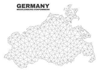 Abstract Mecklenburg-Vorpommern Land map isolated on a white background. Triangular mesh model in black color of Mecklenburg-Vorpommern Land map.