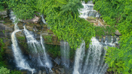 Aerial view waterfall in the forest