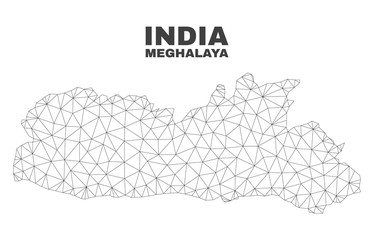 Abstract Meghalaya State map isolated on a white background. Triangular mesh model in black color of Meghalaya State map. Polygonal geographic scheme designed for political illustrations.