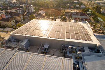 Solar energy on the roofs at sunset