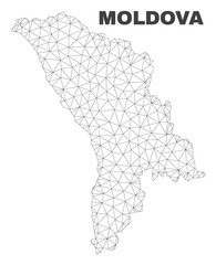 Abstract Moldova map isolated on a white background. Triangular mesh model in black color of Moldova map. Polygonal geographic scheme designed for political illustrations.