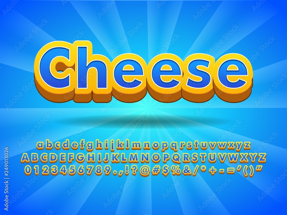 Aufkleber floating cheese 3d font effect for food product design with glowing background compatible with illus