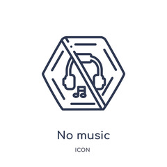 no music icon from signs outline collection. Thin line no music icon isolated on white background.