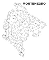 Abstract Montenegro map isolated on a white background. Triangular mesh model in black color of Montenegro map. Polygonal geographic scheme designed for political illustrations.