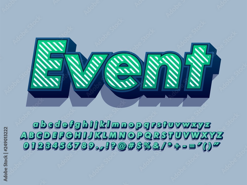 Poster 3d font typography text with stripe pattern compatible with illustrator 10