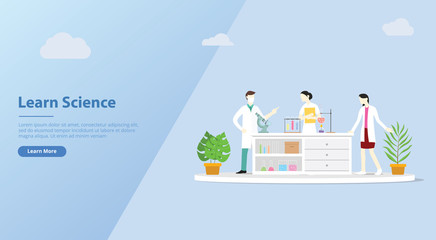 team of laboratory learn science for website banner template discuss chemistry - vector