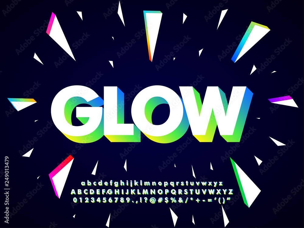 Poster modern neon typeface design with break colorful neon particles background compatible with illustrato
