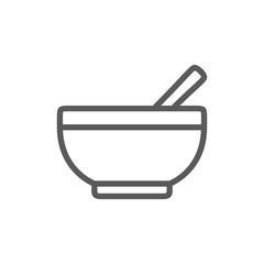 Bowl with spoon line icon.