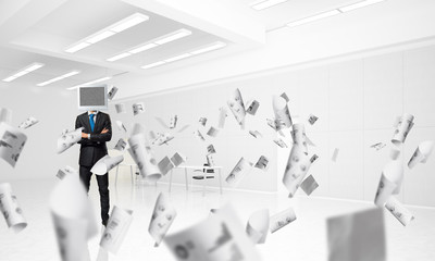 Businessman with monitor instead of head.