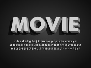 retro vintage bold 3d black and white typeface old movie font compatible with illustrator 10  © Munerf