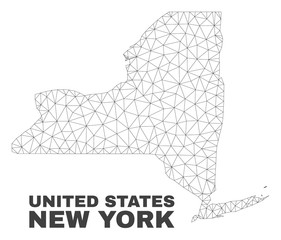 Abstract New York State map isolated on a white background. Triangular mesh model in black color of New York State map. Polygonal geographic scheme designed for political illustrations.