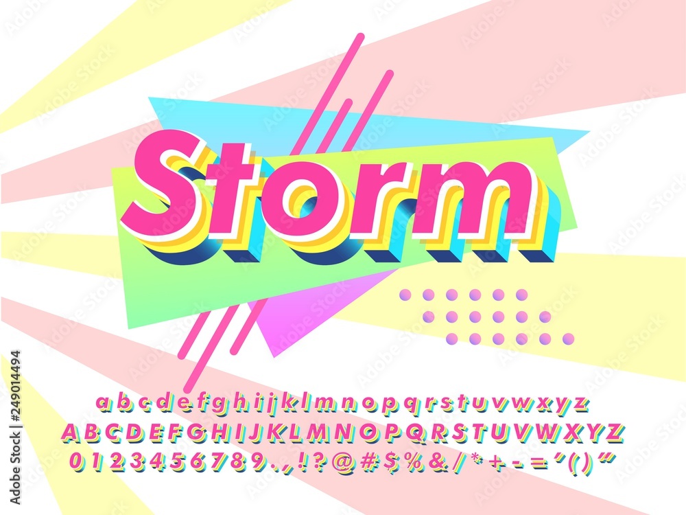Poster modern 90s typography 3d text display with cool element design and music memphis for young pop cultu