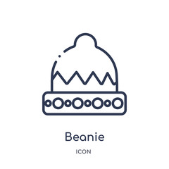 beanie icon from season outline collection. Thin line beanie icon isolated on white background.