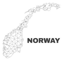 Abstract Norway map isolated on a white background. Triangular mesh model in black color of Norway map. Polygonal geographic scheme designed for political illustrations.