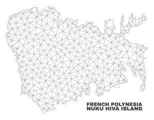 Abstract Nuku Hiva Island map isolated on a white background. Triangular mesh model in black color of Nuku Hiva Island map. Polygonal geographic scheme designed for political illustrations.